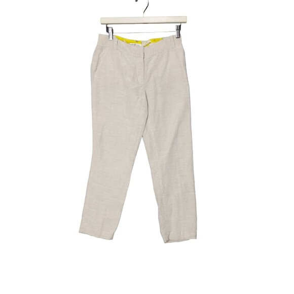 DIANE VON FURSTENBURG Womens Georginne Pants SZ 0 Linen‎ Crop Cream No Lining - Picture 1 of 12